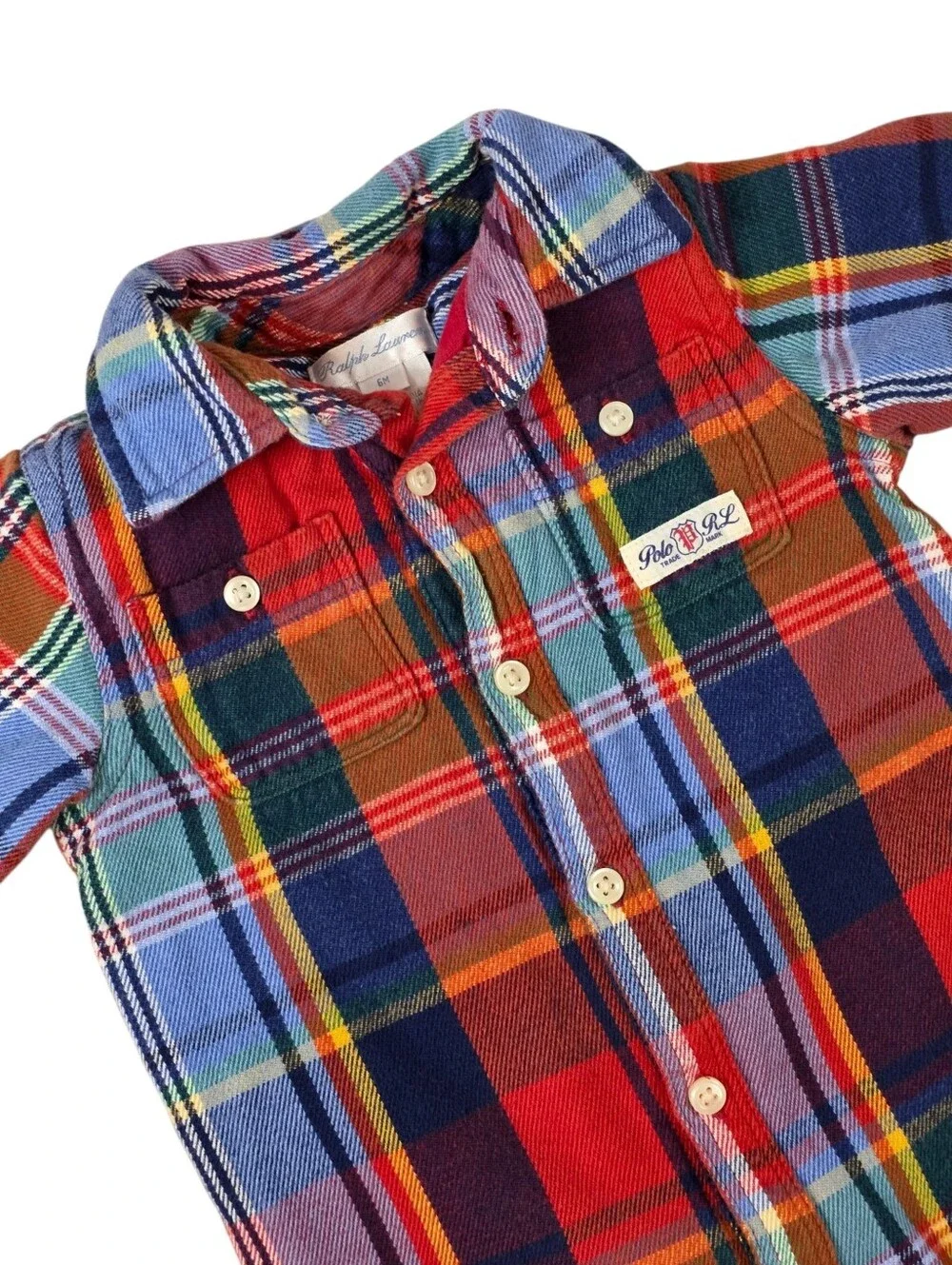 Ralph Lauren Baby Tartan Plaid Lined Flannel Jumpsuit Romper 6M Cotton Preppy